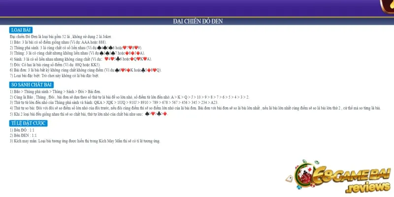 68gamebai reviews Luật chơi chi tiết trò đại chiến đỏ đen 68 game bài